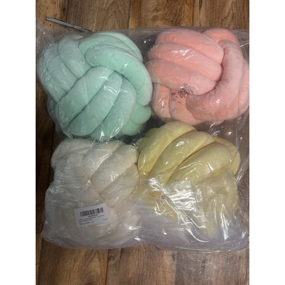 4 Pcs Knot Pillow , 8.7 Inches Soft Home Decorative Round Throw Pillow Handma...